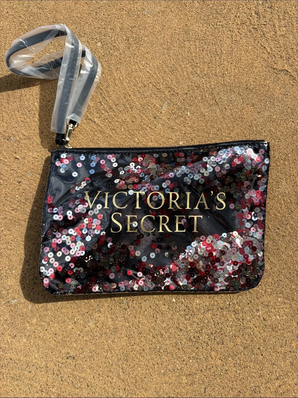 NWOT Victoria’s Secret Black w/ Confetti Sequins Cosmetic or Jewelry Pouch Bag